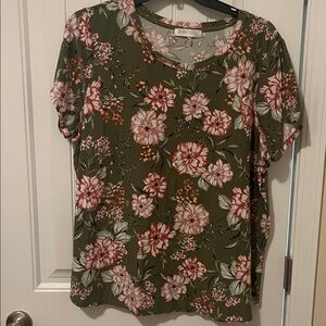 Planet Gold Floral Top in Green and Pink Everyday wear 3xl